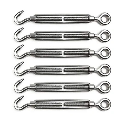Afbeelding van POFET 6 Stuks Spanschroef Draadspanner M6 Rvs Spanner Verstelbare Haak en Oog Set Heavy Duty