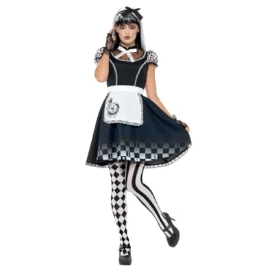 Afbeelding van Smiffy&#039;s Alice In Wonderland Kostuum Gotische Vrouw Zwart, Zwart / Wit Large Halloween Verkleedkleding