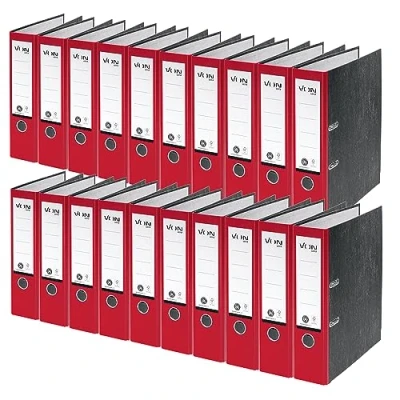 Afbeelding van Von Leitz Ordner A4, verpakking van 20, 100% gerecycled papier, 80 mm rugbreedte, Leitz, voor 600 vellen, blauwe engel &amp; FSC gecertificeerd, school, studie en thuis, rood, 10530025
