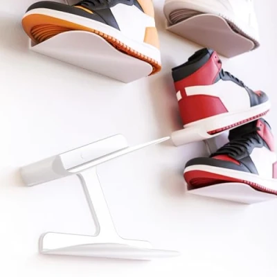 Afbeelding van Mobilefox Sneaker muurbeugel, schoenenplank, wandhouder, zwevend schoenenrek, display, wit, 2 stuks