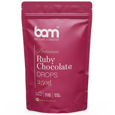 Afbeelding van BAM Premium Ruby Chocolate Drops, Callets, Chips om te smelten, Home en Pro Baking, 250 gram