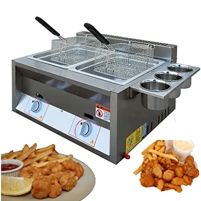 Afbeelding van FUSKANG Professionele gasfriteuse, propaan friteuse/LPG met frituurmand en dekselafdekking, voor het koken van gerechten in de keuken thuis restaurant