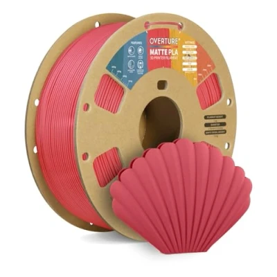 Afbeelding van OVERTURE PLA Matte 3D Printer Filament 1.75mm, 1kg Cardboard Spool (2.2lbs), Dimensional Accuracy +/ 0.02 mm(Matte Red)