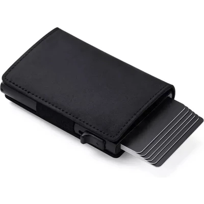 Afbeelding van Airtag Wallet Portemonnee Heren Dames Pasjeshouder Kaarthouder geschikt voor RFID &amp; NFC Beveiliging leder Zwart