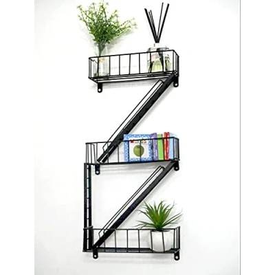 Afbeelding van Marco Paul Interiors Wandplank, Fun Rekken, Fire Escape Look Drijvende Plank Unit, Zwart Display Opslagoplossing, Lounge Slaapkamer Boek Planken, New York Nieuwigheid Stalen Frame