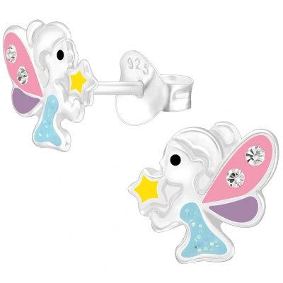 Afbeelding van JoyS Zilveren kerst oorbellen engel 9 x 8 mm kristal kinderoorbellen