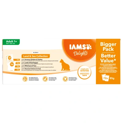 Afbeelding van Iams Delights In Gravy Multipack Kattenvoer Kip Lam Tonijn 72x85 g