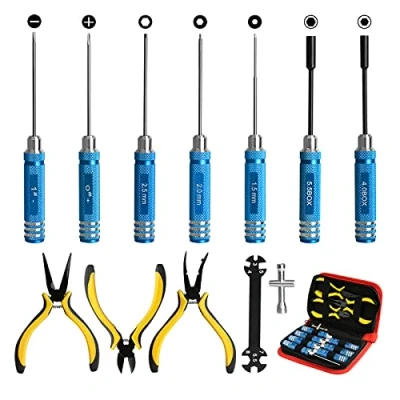Afbeelding van 12 stuks RC Car Tools Kits Schroevendraaier Set (Hex, Phillips, Flat) Tang Socket Wrench Hobby voor Traxxas Arrma Drone Airplane Helicopter Voertuig Multirotors Models Reparatietool (Blauw)