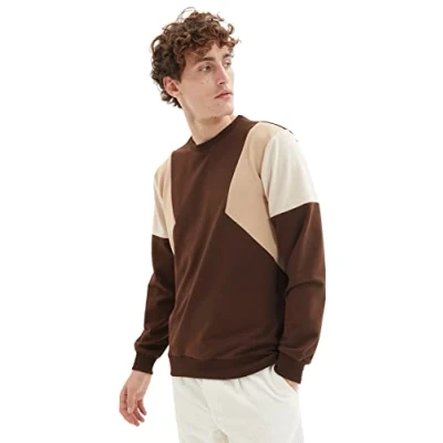 Afbeelding van Trendyol Heren Crew Neck Colorblock Regular Sweater, Bruin, S, BRON, S