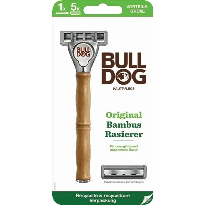 Afbeelding van BULLDOG Nat scheren voor mannen Origineel scheerapparaat met bamboe handvat scheermes + 4 reservemesjes 5 voudig lemmet