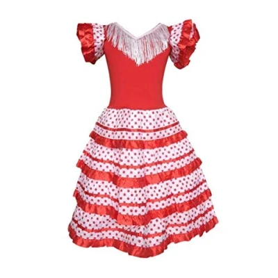 Afbeelding van Spaanse Flamenco jurk Rood/Wit Maat 116/122 (8) Verkleed meisje prinsessenjurk verkleedkleren