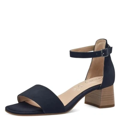 Afbeelding van Tamaris Comfort Sandalen met enkelbandjes, Dames, Maat: 37, Navy suede Leer