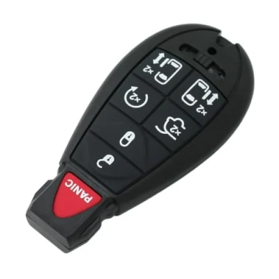 Afbeelding van BROVACS Vervangende sleutelbehuizing + ongesneden lege noodinzet sleutel compatibel met CHRYSLER DODGE JEEP 7 knops Smart Keyless Entry Remote Key Case Fob 6 BTN Panic PG753M