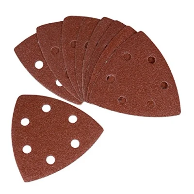 Afbeelding van FERM PSA1033 Delta Schuurvellen P80 10 stuks Met Klittenbandrug Stofgaten Afmeting 90x90mm Universeel Zeer geschikt voor DSM1009 Deltaschuurmachine OTM1005 OTM1006 Multitool Schuurpapier driehoek