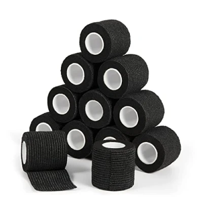 Afbeelding van Adhesive Bandage, zelfklevend, 5 cm x 4,5 m, 12 rollen fixeerband, cohesieve bandage voor eerste hulp, dierenarts, wikkelband, sport, elastische band pols, voeten (zwart)