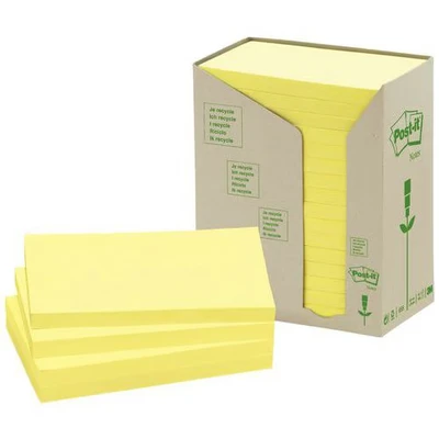 Afbeelding van Memoblok 3M Post it 655 76x127mm recycled geel 16x100 vel
