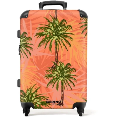 Afbeelding van NoBoringSuitcases.com Grote koffer Palmbomen met fleurige achtergrond. Kinderkoffer geschikt voor jongen en meisjes Reiskoffer 4 wielen Trolley op wieltjes Rolkoffer groot kinderen 72 liter Ruimbagage valies 20kg