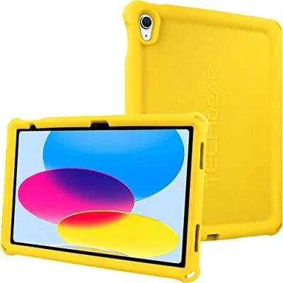 Afbeelding van TECHGEAR Bumper ontworpen voor Apple iPad 10 2022, 10e generatie, 10,9 inch robuuste schokbestendige zachte siliconen beschermende Easy Grip antislip kinderbestendige hoes met schermfolie [GEEL]
