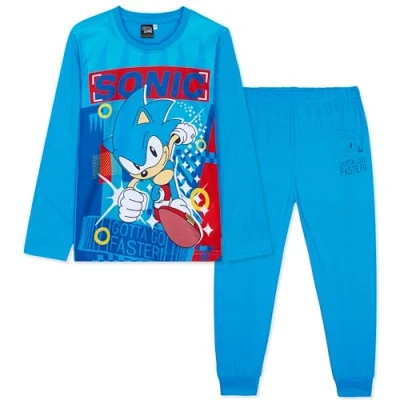 Afbeelding van Sonic THE HEDGEHOG Shadow Pyjama voor jongens, lang, 2 delig, comfortabel en behaaglijk, gamercadeau Blauw, 7 8 Jaar