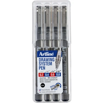 Afbeelding van Fineliner Artline technisch etui met 0.2 0.4 0.6 0.8mm zwart