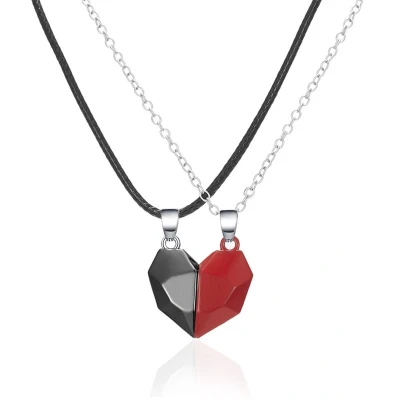 Afbeelding van Kasey Hartjes Ketting Magnetisch Vriendschap Cadeau Vriendschapsketting Voor 2 BFF Koppel Rood/Zwart