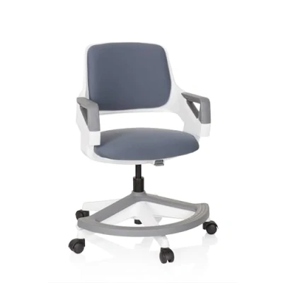 Afbeelding van hjh OFFICE 640510 Kid Flex kinder en tienerstoel van stof, grijs, meegroeiende draaistoel, voetensteun rugleuning in hoogte verstelbaar