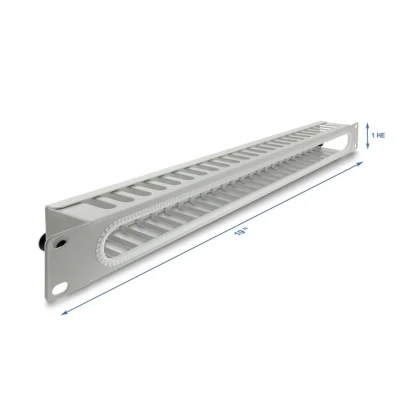 Afbeelding van Delock 19″ 1U Cable Management Routing Panel with opening and edge protection grey