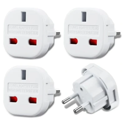 Afbeelding van Welsberg 4x Reisadapters VK naar EU, Adapter Britse Stekker Nederlandse Stekker, 3 polige EU 2 polige, Reisadapterset voor Europa, Frankrijk, Duitsland, Italië, wit
