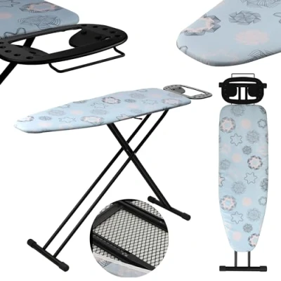 Afbeelding van KADAX strijkplank, 120 x 38 cm, inklapbare in hoogte verstelbare stoomstrijkplank, stoomstrijkplank met antislipvoeten, tafel 8 mm schuimonderlegger (blauw)