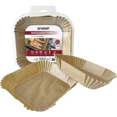 Afbeelding van Scanpart Airfryer bakpapier wegwerpbakjes Vierkant 16x16cm bodem 100 stuks Geschikt voor Bestron Bourgini Caso DeLonghi Domo Emerio Fritel Inventum Koenic Montana Ninja Nova Philips Princess Russell Hobbs Severin Tefal Tristar heteluchtfriteuse