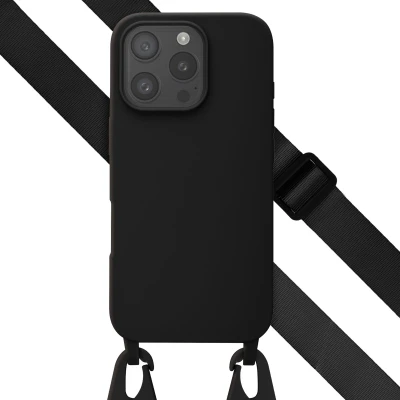 Afbeelding van Apple iPhone 16 Pro Hoesje Siliconen en TPU (zacht) Selencia Softcase/Koordhoesje/Backcover Zwart Telefoonhoesje