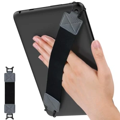 Afbeelding van MoKo Security Hand Strap for 9 11 Inch tablet, iPad/iPad Pro/iPad Air/Kindle Fire HD/Samsung, High elasticity Versatile Lightweight Finger Grip Holder, Black Belt, Space Gray