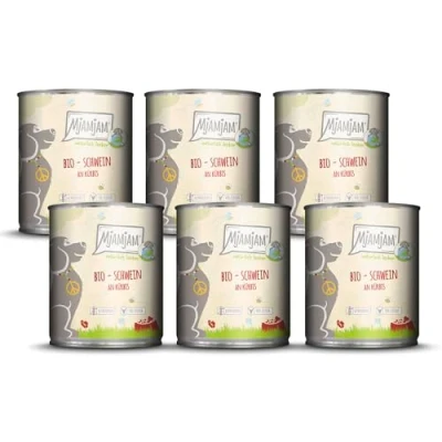 Afbeelding van MjAMjAM Premium natvoer voor honden natuurlijk lekker BIO varkensvlees met pompoen, 6 pack (6 x 800g), graanvrij extra vlees