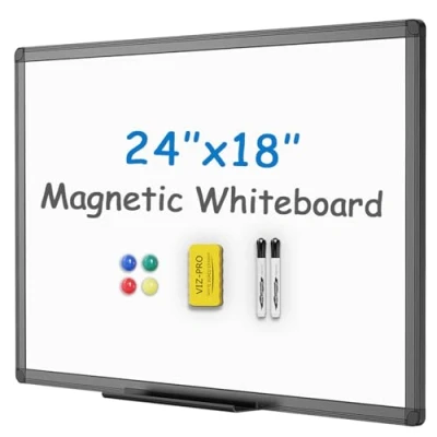 Afbeelding van VIZ PRO magnetisch whiteboard/droog uitwisbaar bord met zwart aluminium frame, 60 x 45 cm, inclusief 1 gum en 2 markers 4 magneten