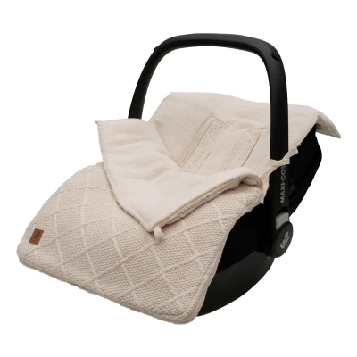 Afbeelding van Jollein Voetenzak Groep 0+ Autostoel 3/5 Punts Check Knit Oatmeal