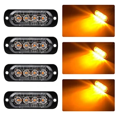 Afbeelding van 4 stks Ultra Dunne 4LED Emergency Waarschuwingslichten Amber Gevaar Knipperende Strobe Light Bar Side Waarschuwingslampje Baken Licht Universeel voor 12 24V Auto Voertuig Truck Trailer Caravan Camper