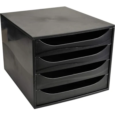 Afbeelding van Exacompta Ref 228014D EcoBox Lade Set 248 x 284 234mm groot, 4 laden, geschikt voor A4+ documenten, stapelbaar, veiligheidsstop functie EcoBlack