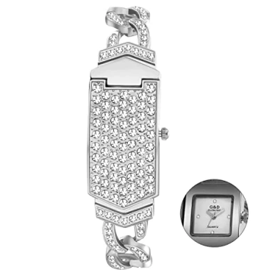Afbeelding van JewelryWe Prachtige Bling Horloge Voor Vrouwen Mode Strass Armband Strap Dames Analoge Quartz Jurk Horloges, Zilver, Modern