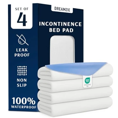 Afbeelding van Dreamzie matrasbeschermer 75 x 90 cm absorberend en waterdicht wasbare matrashoes voor incontinentie 4 stuks