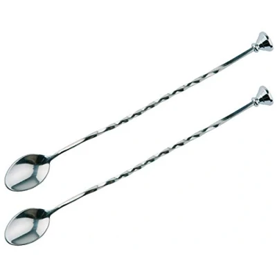 Afbeelding van Buddy&#039;s Bar barlepel, hoogwaardige geschikt voor levensmiddelen, gedraaide steel inclusief stamper, 27 cm lang, gepolijst roestvrij staal, 2 stuks