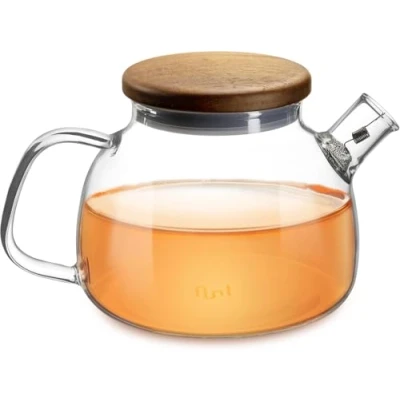 Afbeelding van Impolio Glazen theepot met theezeef, houten deksel, hittebestendig borosilicaatglas, zeef, design, theeservies, 580 ml