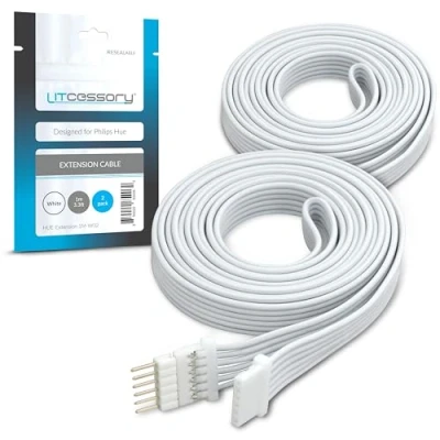 Afbeelding van Litcessory Verlengkabel voor Philips Hue Lightstrip Plus (1m, 2 Stuk, Wit MIKRO 6 SPELD V4)