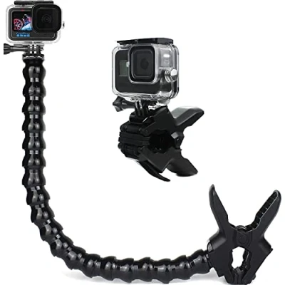 Afbeelding van FiTSTILL Jaws Flex Klembevestiging met verstelbare zwanenhals, 19 secties, compatibel Go Pro Hero 12, 11, 10, 9, 8, 7, 6, 5, 4, sessie, 3+, Max, 11 Mini, DJI Osmo actiecamera&#039;s