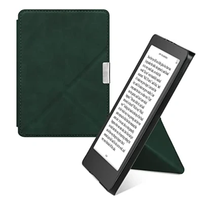 Afbeelding van kwmobile e reader hoesje compatibel Met Kobo Aura Edition 2 hoes standaard Ereader cover van kunstleer In donkergroen