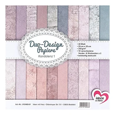 Afbeelding van Ideen mit Herz Duo designpapier, blok met 20 vellen knutselpapier, 25 x cm, 250 g/m², aan beide zijden bedrukt, motiefpapier, ideaal voor scrapbooking, knutselen, condolentie 01