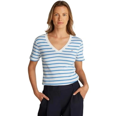 Afbeelding van Tommy Hilfiger NEW SLIM CODY Tshirt basic, Dames, Maat: Large, Ecru/ blue spell