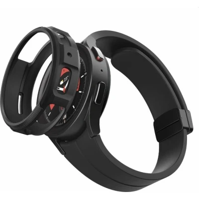 Afbeelding van Samsung Galaxy Watch 5 Pro Hoes: Spigen Liquid Air Case Apple Bumper Zwart Siliconen En TPU (zacht) Smart Covers