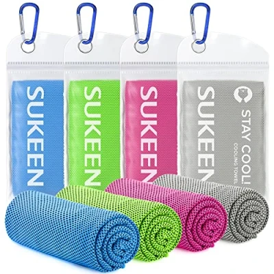 Afbeelding van Sukeen 4 stuks koelhanddoek (101,6 x 30,5 cm), ijshanddoek, zachte ademende koude handdoek, microvezel handdoek voor yoga, sport, hardlopen, sportschool, training, kamperen, fitness, training en meer