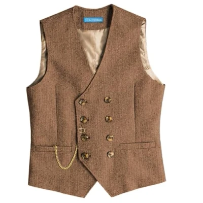 Afbeelding van Solovedress Herenvest, vintage, wol, regular fit, vest, voor bruiloft, groomsmen, bruin, L