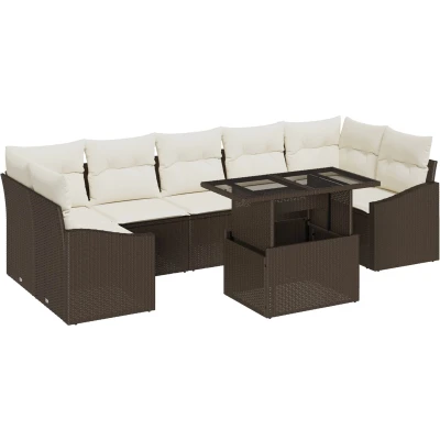 Afbeelding van vidaXL Tuinbankset Set van 8 Bruin en crème Rattan polyester